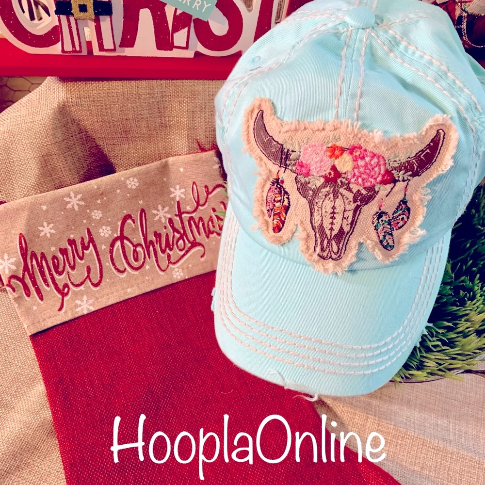Distressed Steer Skull Cap